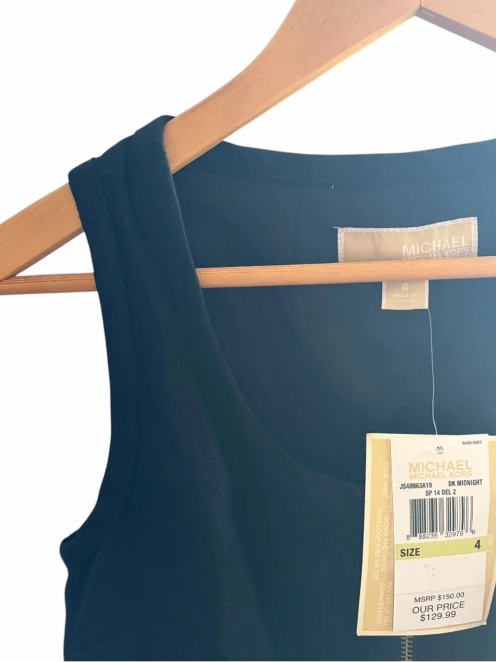 Michael Kors Linen Shift Dress Size 4 Midnight Blue Gold Zip Front Preppy NWT